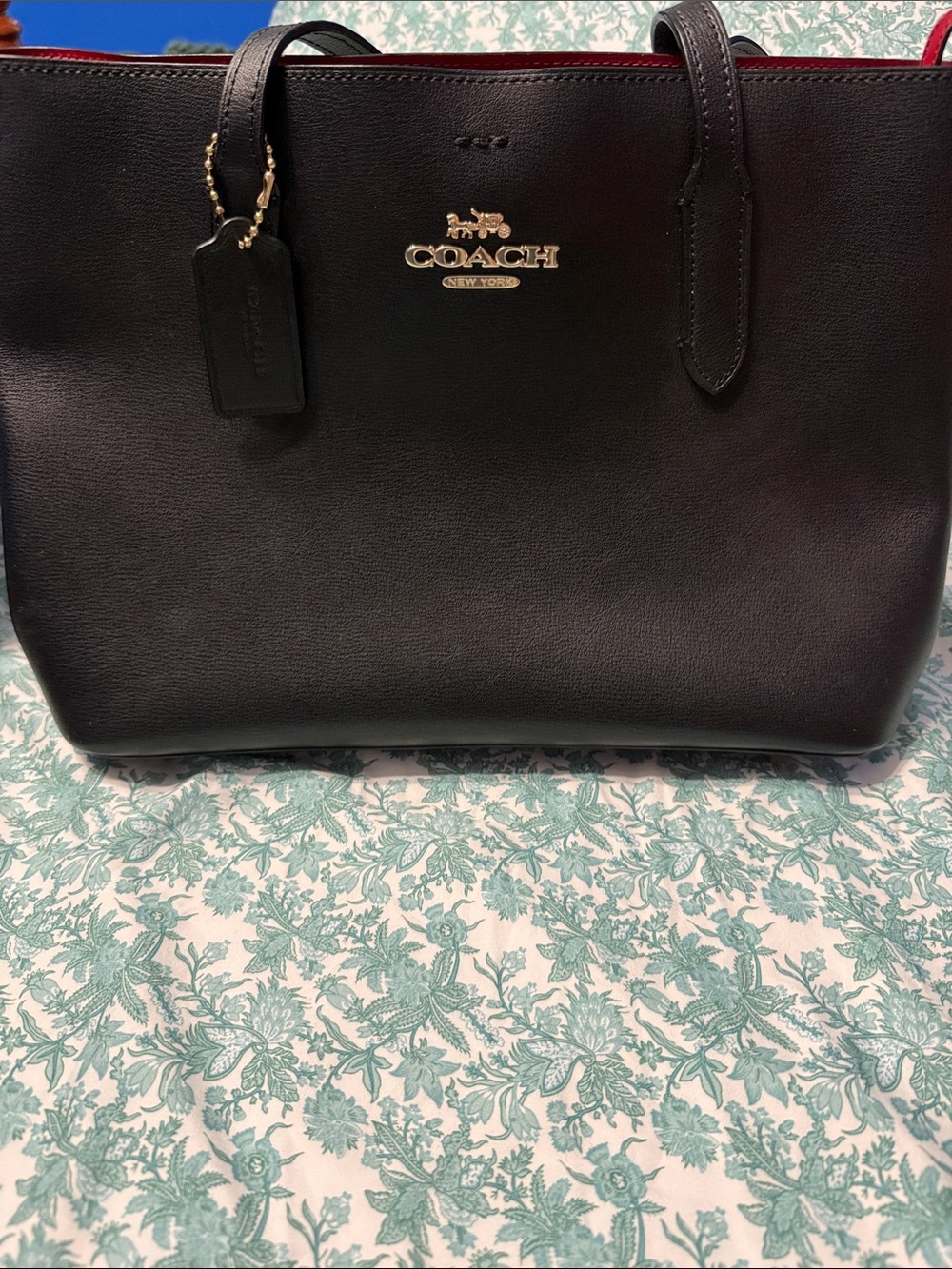 COACH Black Leather Tote with Gold Logo and Tag